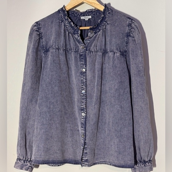 Rails Camille Top in Sapphire Acid Wash SZ MED Tencel Peasant Cottagecore Ruffle - Picture 4 of 10